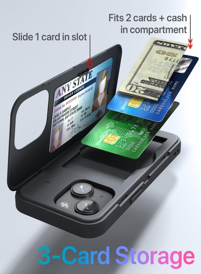 TORU جراب TORU لهاتف iPhone 15، جراب محفظة مع حامل بطاقات، فتحة مخفية لبطاقات الهوية والائتمان، مسند قابل للطي، غطاء هاتف نحيف مقاوم للصدمات شديد التحمل مع حزام - أسود - Image 3