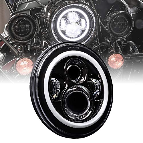 ONLINE LED STORE TRUE MODS 7" HALO LED Headlight Replacement for Harley Davidson Road King Electra Glide Ultra Classic Limited Heritage Softail Fat Boy Tri Street Glide Free Wheeler H4 Head Light Bulb Lamp - BLACK - Image 1