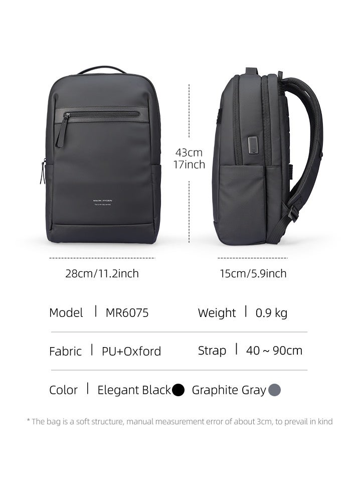 Mark Ryden MR6075 Black Laptop Backpack 15.6 Inch Water Resistant Travel Bag with USB Charging Port and Multi-Pocket Design for Work School and Daily Commute - Image 3