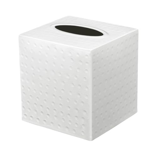 Monarch Abode Hand Hammered Tissue Box Cover Square, White Tissue Holder for Bathroom, Square Metal Dresser Accessories for Home, Decorative Tissue Box Holder, Classic White Handcrafted Tissue Cover - Image 1