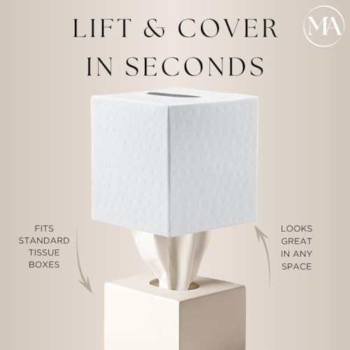 Monarch Abode Hand Hammered Tissue Box Cover Square, White Tissue Holder for Bathroom, Square Metal Dresser Accessories for Home, Decorative Tissue Box Holder, Classic White Handcrafted Tissue Cover - Image 2