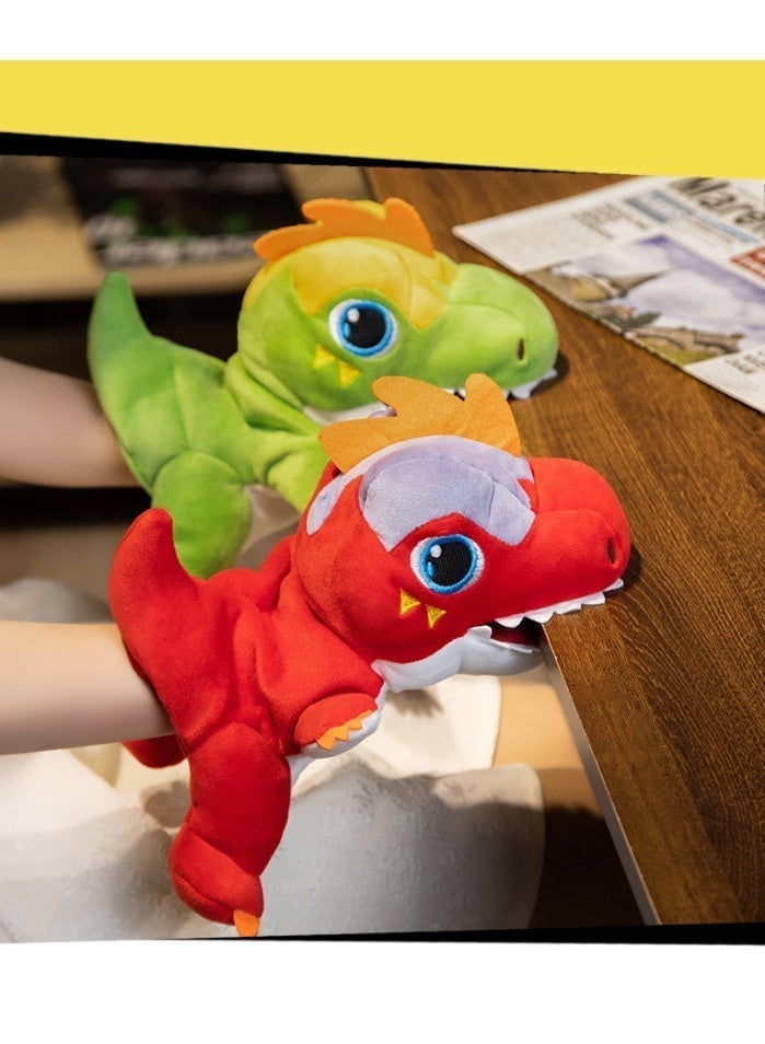 مجموعة دمى ديناصورات يدوية قطيفة مكونة من قطعتين، دمى تي ريكس خضراء وحمراء بفم متحرك، ألعاب ديناصورات ناعمة وتفاعلية للأطفال الصغار، هدية مثالية للعب الأدوار ورواية القصص - Image 5