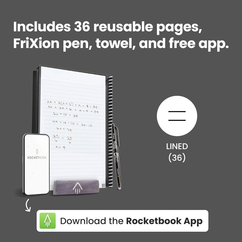 Rocketbook Core Reusable Smart Notebook | Innovative, Eco-Friendly, Digitally Connected Notebook with Cloud Sharing Capabilities | Lined, 15.2 cm x 22.4 cm, 36 Pg, Infinity Black - Image 4