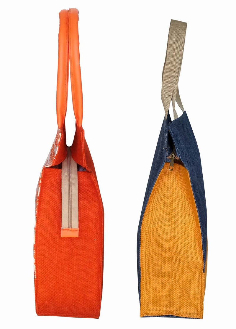 FOONTY Daily Use Women Jute Lunch Bags(Combo of 2,Multi color,fab-3) - Image 2