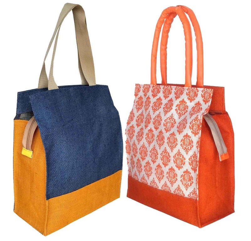 FOONTY Daily Use Women Jute Lunch Bags(Combo of 2,Multi color,fab-3) - Image 1