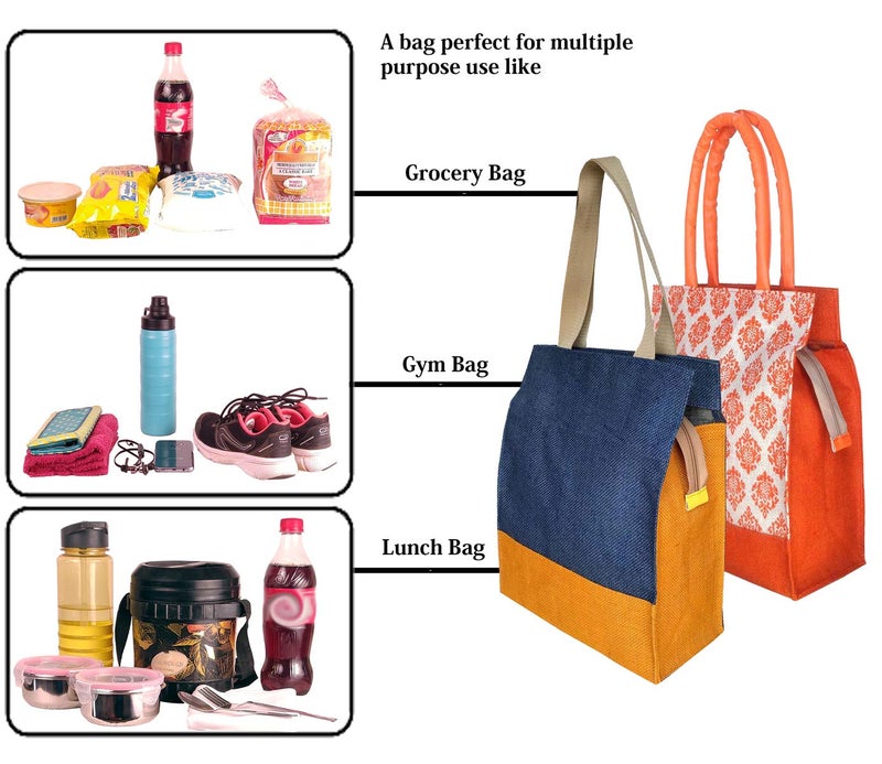 FOONTY Daily Use Women Jute Lunch Bags(Combo of 2,Multi color,fab-3) - Image 5