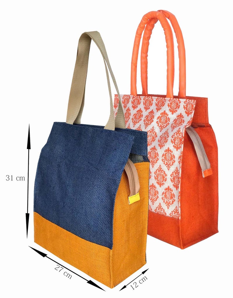 FOONTY Daily Use Women Jute Lunch Bags(Combo of 2,Multi color,fab-3) - Image 4