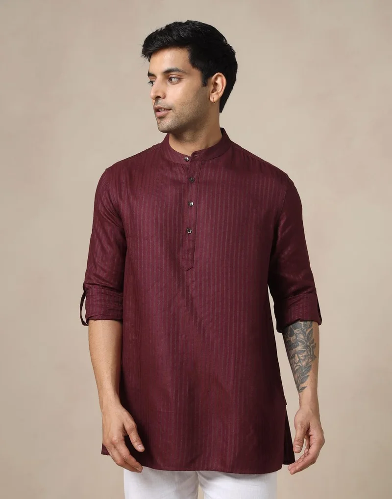 فاب انديا Magenta Viscose Blend Dobby Short Kurta
