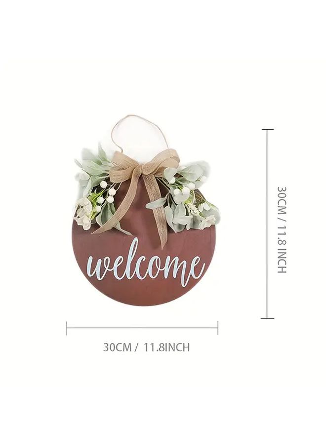 Rabbit Ear Leaf Ginkgo Wood Welcome Sign Wreath For Door Farmhouse Decor - Image 3