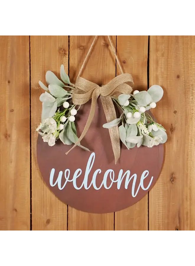 Rabbit Ear Leaf Ginkgo Wood Welcome Sign Wreath For Door Farmhouse Decor - Image 1