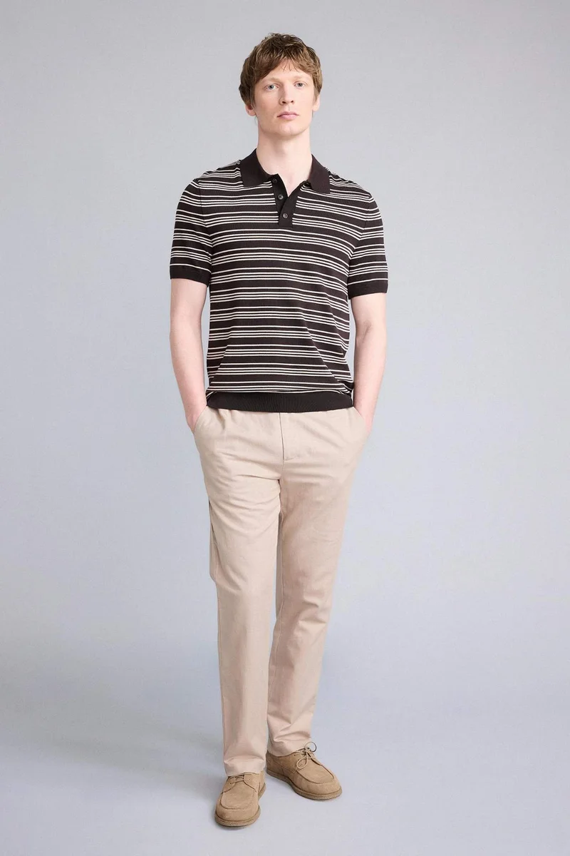 ديفاكتو Standard Fit Polo Collar Striped Short Sleeve Polo T-Shirt