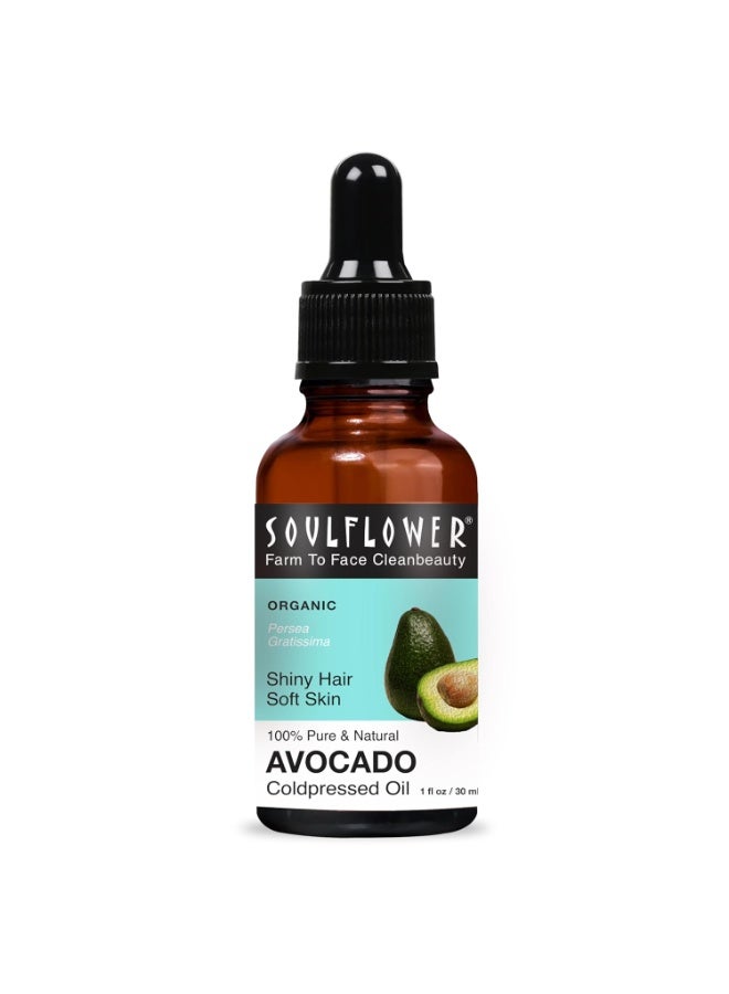Soulflower Avocado Hair Oil for Hair Growth, Reduce Dandruff, flexible Hair & Prevent Breakage, Moisturizer for Acne & Anti Aging | 100% Pure, Natural and Cold-Pressed, 30ml - Image 1