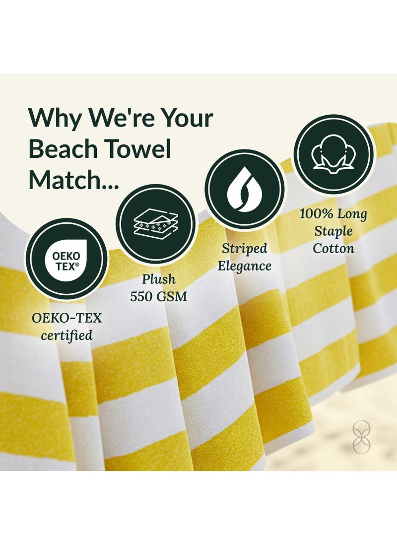 Cloud Scape Linen Cabana Stripe Beach Towel Set Pack of 2, Oversized Soft Cotton Towel, Perfect for Beach ,30x60, Yellow  - Image 4