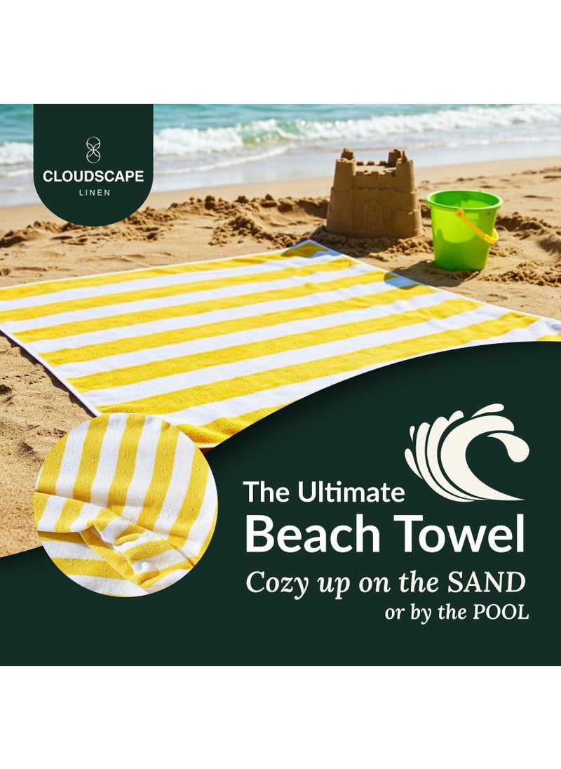 Cloud Scape Linen Cabana Stripe Beach Towel Set Pack of 2, Oversized Soft Cotton Towel, Perfect for Beach ,30x60, Yellow  - Image 2