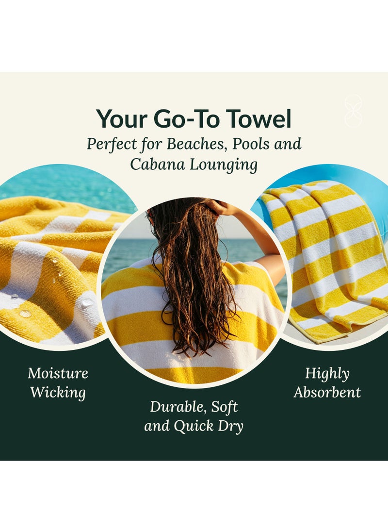 Cloud Scape Linen Cabana Stripe Beach Towel Set Pack of 2, Oversized Soft Cotton Towel, Perfect for Beach ,30x60, Yellow  - Image 3