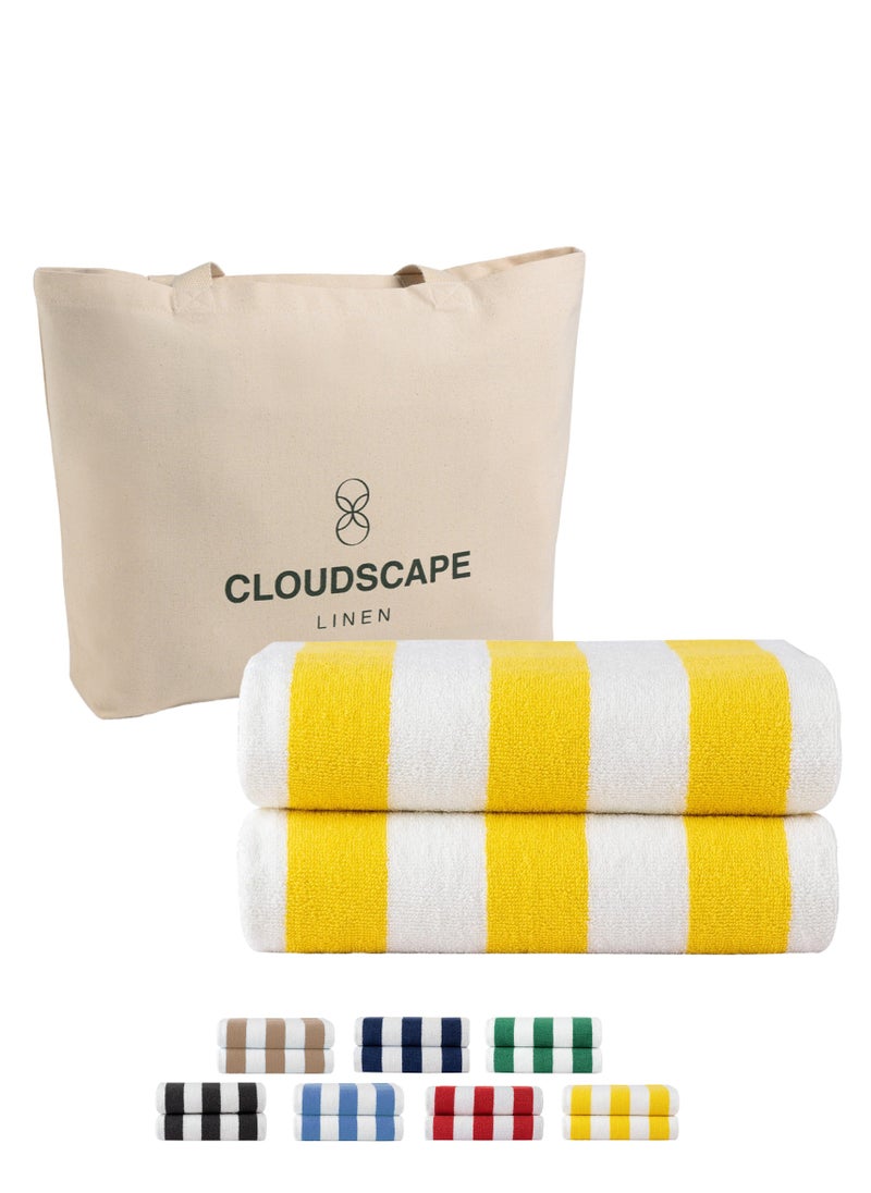 Cloud Scape Linen Cabana Stripe Beach Towel Set Pack of 2, Oversized Soft Cotton Towel, Perfect for Beach ,30x60, Yellow  - Image 1