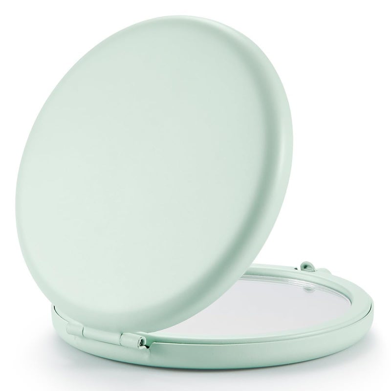 Getinbulk Compact Mirror for Purse, Double-Sided 1X/2X Magnifying Metal Pocket Makeup Mirrors(Round, Cyan) - Image 1