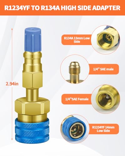 OXDFK R1234YF Adapter, R1234YF to R134A Quick Coupler, 1234yf to 134a Quick Coupler, High Low Side Connector Conversion Kit AC Charging for R1234yf Refrigerant Air Conditioning System Hose Fitting - Image 3