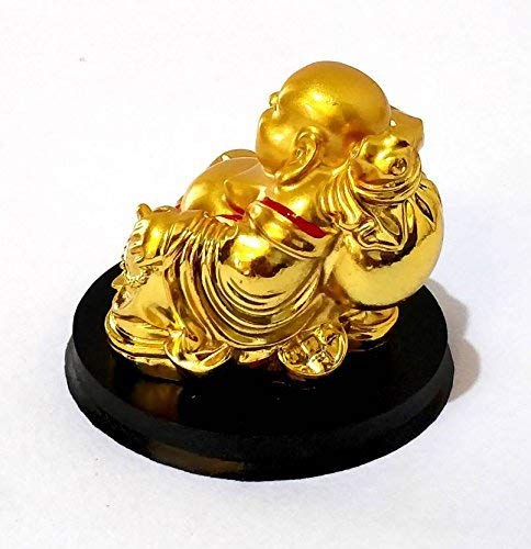 HC VILLA Laughing Buddha Idol for Wealth, Happiness & Good Luck | Golden Mote Lala Statue for Home Décor, Office Table & Car Dashboard | Resin Figurine for Positive Energy & Spiritual Gift (7 Inch) - Image 2