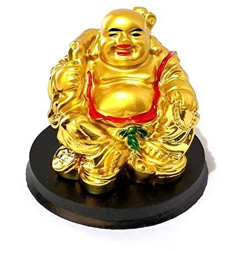 HC VILLA Laughing Buddha Idol for Wealth, Happiness & Good Luck | Golden Mote Lala Statue for Home Décor, Office Table & Car Dashboard | Resin Figurine for Positive Energy & Spiritual Gift (7 Inch) - Image 3