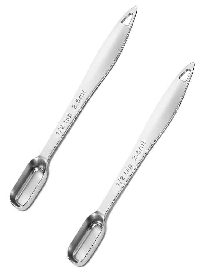 Styquenzer ملعقتان قياس بحجم نصف ملعقة صغيرة (2.5 مل | نصف ملعقة صغيرة | سدس ملعقة كبيرة | 2.5 سم مكعب | سدس أونصة) ملعقة قياس واحدة من الفولاذ المقاوم للصدأ، ملعقة قياس معدنية بمقبض طويل، ملعقة قياس مستطيلة - Image 1