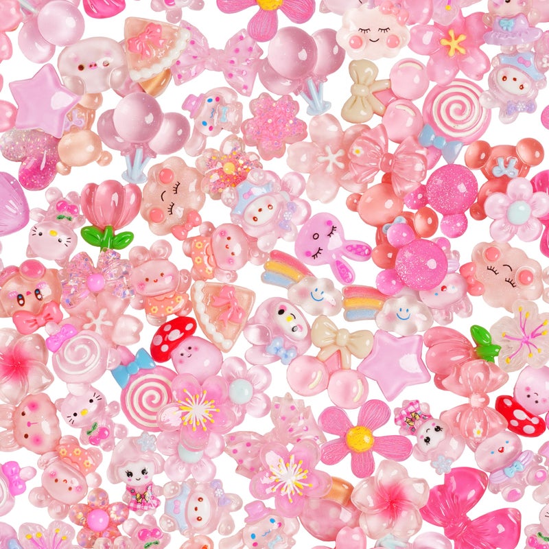 Damyda 70 Pcs Resin Charms Slime pink Charms Cute Embellishments Bulk Mixed Ornament Decorations Accessories - Image 3