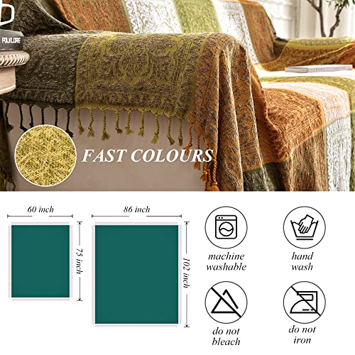 Edcooy Boho Couch Cover, Bohemian Throw Blanket Tassels Hippie Decor Covers Sofa Chair loveseat Furniture Bed， Bohemian Tribal Fringe slipcover (Green, 60x75)… - Image 4