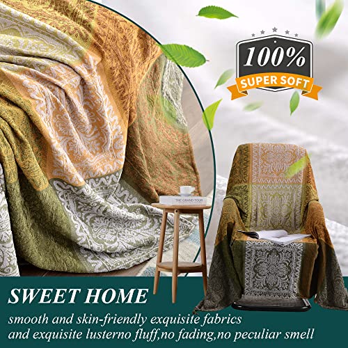 Edcooy Boho Couch Cover, Bohemian Throw Blanket Tassels Hippie Decor Covers Sofa Chair loveseat Furniture Bed， Bohemian Tribal Fringe slipcover (Green, 60x75)… - Image 5