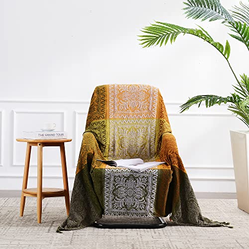 Edcooy Boho Couch Cover, Bohemian Throw Blanket Tassels Hippie Decor Covers Sofa Chair loveseat Furniture Bed， Bohemian Tribal Fringe slipcover (Green, 60x75)… - Image 3
