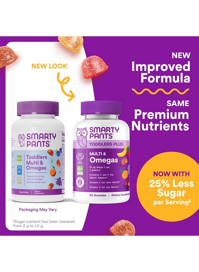 SmartyPants SmartyPants Toddler Multivitamin Gummies - Improved Formula: Omega 3 (DHA/EPA), Vitamins D3, C, Vitamin B12, B6, A, K & Zinc, Biotin, Gluten Free, Three Fruit Flavors, 60 Count (30 Day Supply) - Image 2