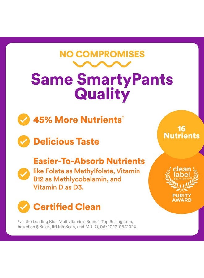 SmartyPants SmartyPants Toddler Multivitamin Gummies - Improved Formula: Omega 3 (DHA/EPA), Vitamins D3, C, Vitamin B12, B6, A, K & Zinc, Biotin, Gluten Free, Three Fruit Flavors, 60 Count (30 Day Supply) - Image 4