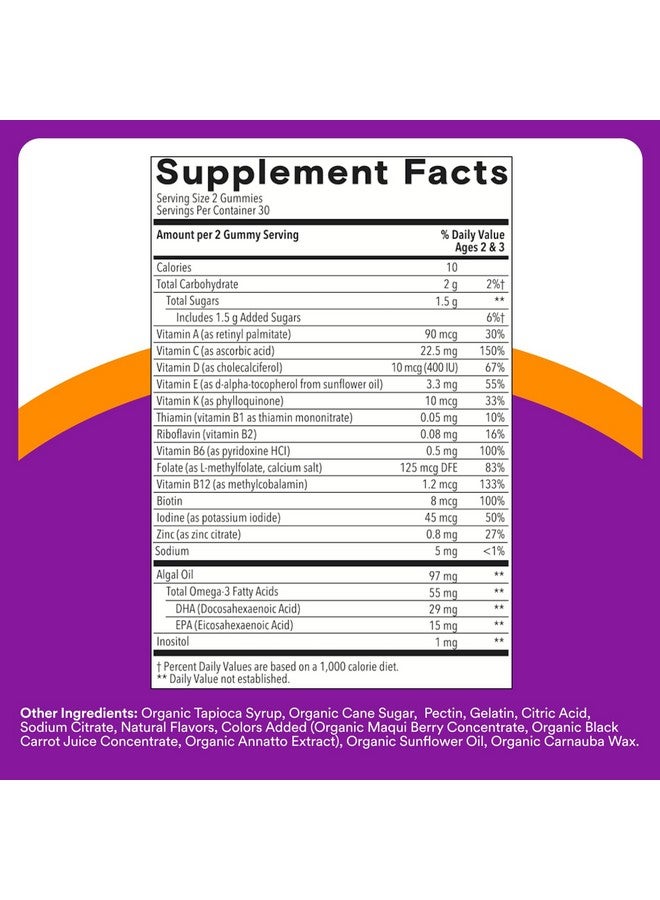 SmartyPants SmartyPants Toddler Multivitamin Gummies - Improved Formula: Omega 3 (DHA/EPA), Vitamins D3, C, Vitamin B12, B6, A, K & Zinc, Biotin, Gluten Free, Three Fruit Flavors, 60 Count (30 Day Supply) - Image 5