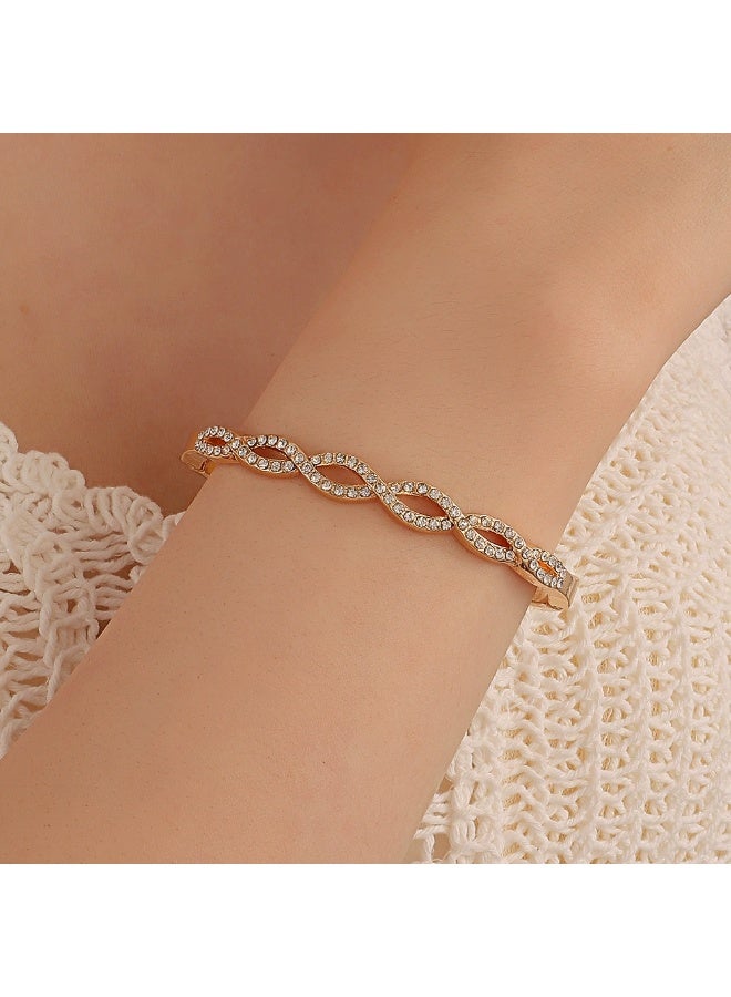 Goolsky Sparkling Rhinestones Stainless Steel Bangle - Elegant Hollow Prism Design, Perfect for Gifts & Vacations  - Image 3