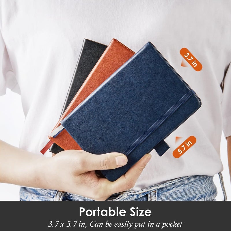 NIRMIRO 3 Pack Pocket Notebook Journals, Small Notepad Notebooks for Note Taking, A6 Mini Note pads with Pen Holder, 408 Lined Pages, 3.7" x 5.7", Black, Brown, Blue - Image 3