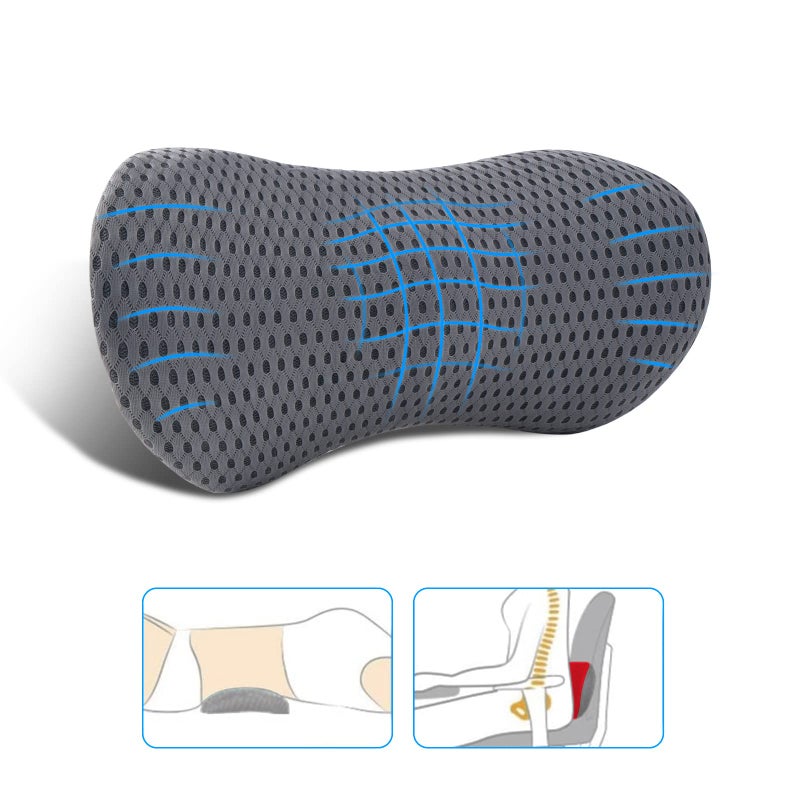 Memory Foam Lumbar Support Pillow for Office Chair, Car Seat, and Travel, Breathable Ergonomic Back Pillow with 4D Mesh Cover - Image 1