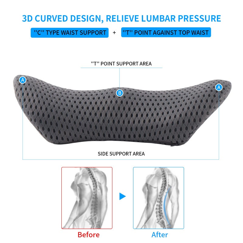 Memory Foam Lumbar Support Pillow for Office Chair, Car Seat, and Travel, Breathable Ergonomic Back Pillow with 4D Mesh Cover - Image 3