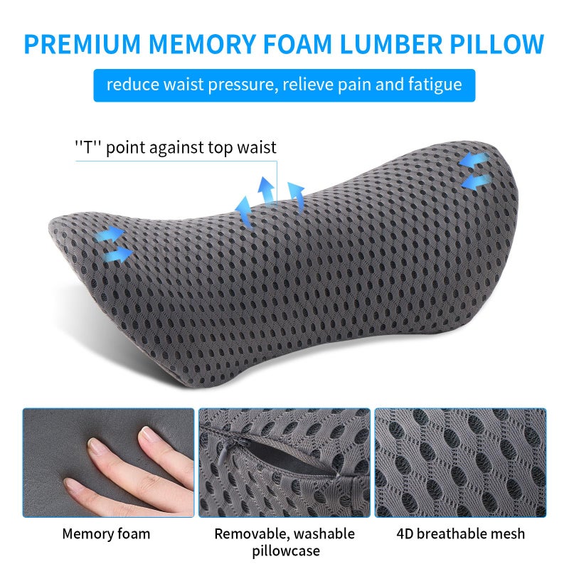 Memory Foam Lumbar Support Pillow for Office Chair, Car Seat, and Travel, Breathable Ergonomic Back Pillow with 4D Mesh Cover - Image 2