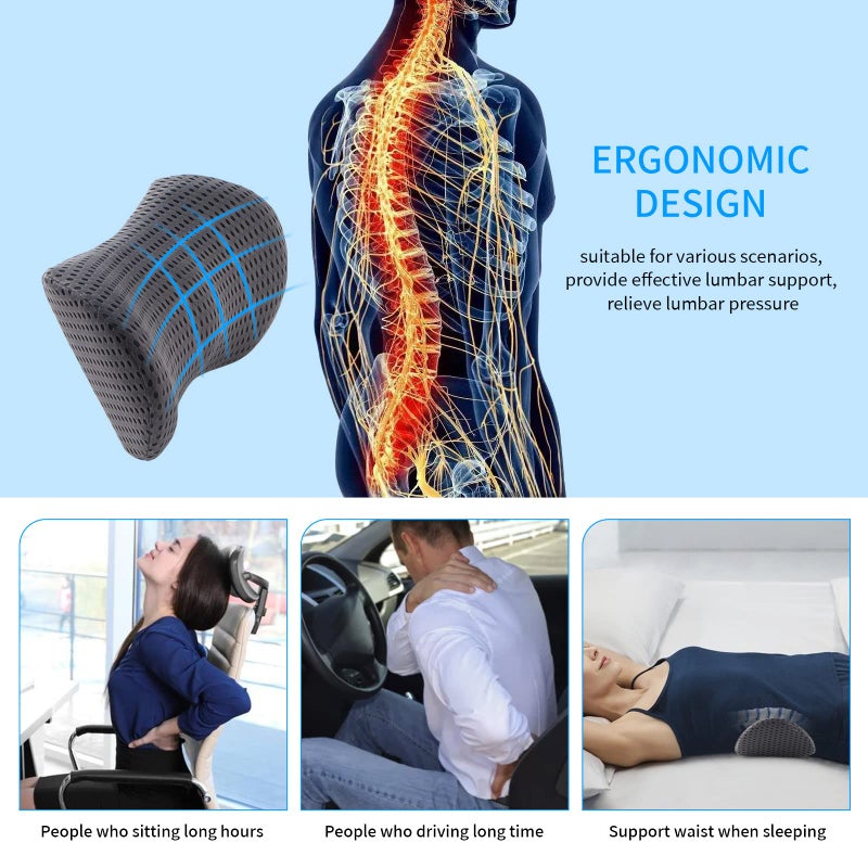Memory Foam Lumbar Support Pillow for Office Chair, Car Seat, and Travel, Breathable Ergonomic Back Pillow with 4D Mesh Cover - Image 4