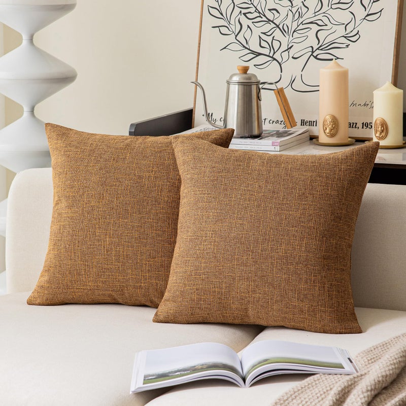 K KEVIN TEXTILE Kevin Textile Set of 2 Decorative Throw Cushion Covers Farmhouse Cushion Case Indoor Outdoor  24 x 24 inches (61x61cm)  Hazel Brown  - Image 1