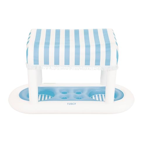 FUNBOY Giant Floating Light Blue Cabana Stripe Drink Station, Removable Fabric Shade with Fringe, Perfect for Parties, Table-Top Decorations and in-Pool Refreshments. - Image 5