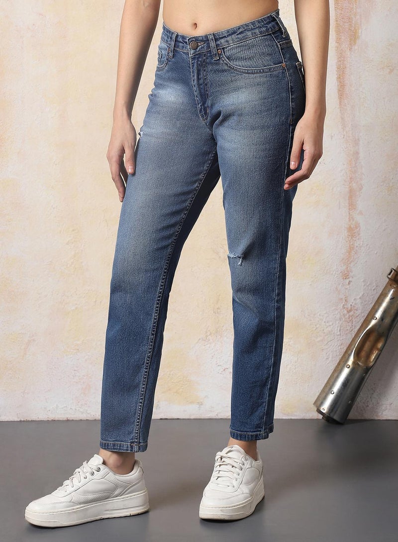 HIGH STAR Women Mom Slim Fit High-Rise Light Fade Cotton Jeans - Image 3