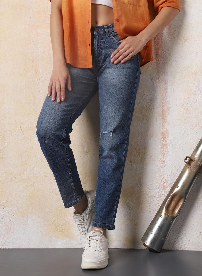 HIGH STAR Women Mom Slim Fit High-Rise Light Fade Cotton Jeans - Image 2