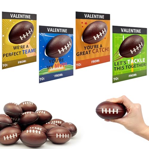 Leetous Football Valentines Day Cards Gifts for Kids Class 24 Pack Mini Foam Football Toys with Exchange Cards for Toddler Boys Girls Valentines Sport Goody Bag Stuffer School Prizes Favors for Classmates - Image 1