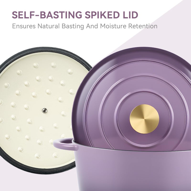 Miereirl 6 Quart Enameled Dutch Oven Pot with Lid, Cast Iron Dutch Oven with Dual Handles for Bread Baking, Cooking, Non-stick Enamel Coated Cookware, Purple - Image 3