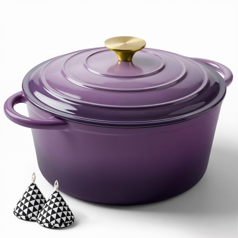 Miereirl 6 Quart Enameled Dutch Oven Pot with Lid, Cast Iron Dutch Oven with Dual Handles for Bread Baking, Cooking, Non-stick Enamel Coated Cookware, Purple - Image 1
