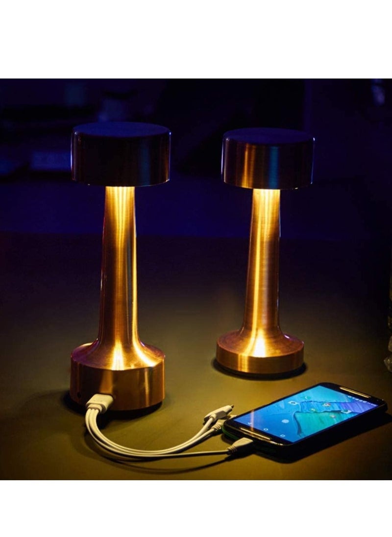 Generic LED Cordless Table Lamp, USB Rechargeable Desk Lamp 2 Levels Adjustable Brightness Energy Saving Night Light Metal Modern Hotel Restaurant Bedroom Bedside Nightstand Study Led Lights (Gold)  - Image 5