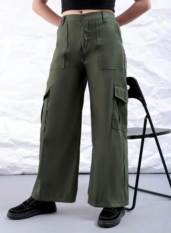 Freehand Freehand Women Green Flared Cargo Trousers