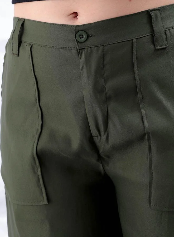 Freehand Freehand Women Green Flared Cargo Trousers