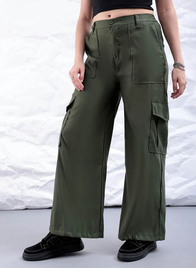 Freehand Freehand Women Green Flared Cargo Trousers