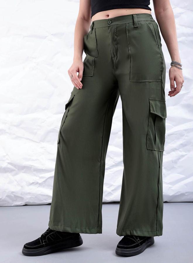 Freehand Women Green Flared Cargo Trousers - Image 3